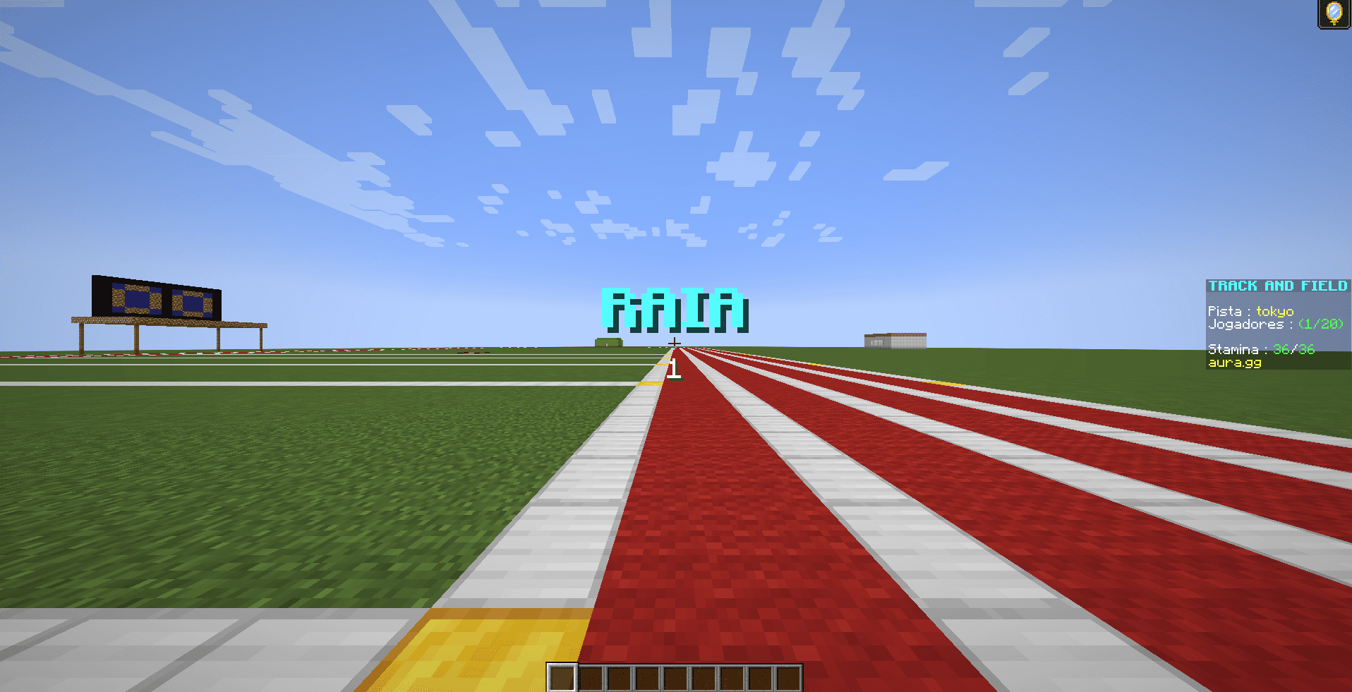 Pista de corrida do plugin YomSprint dentro do Minecraft